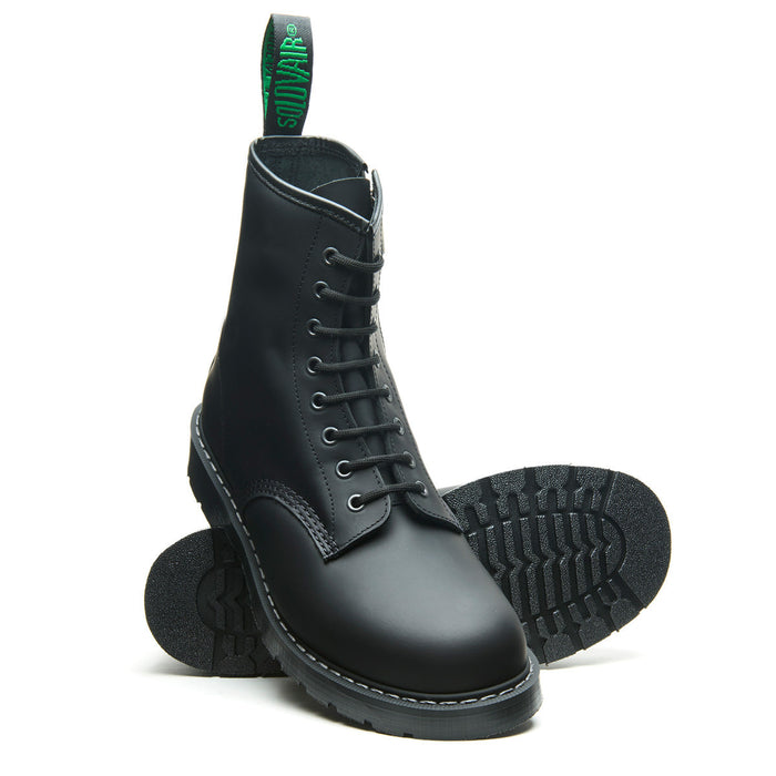 Black Greasy 8 Eye Zip Derby Boot