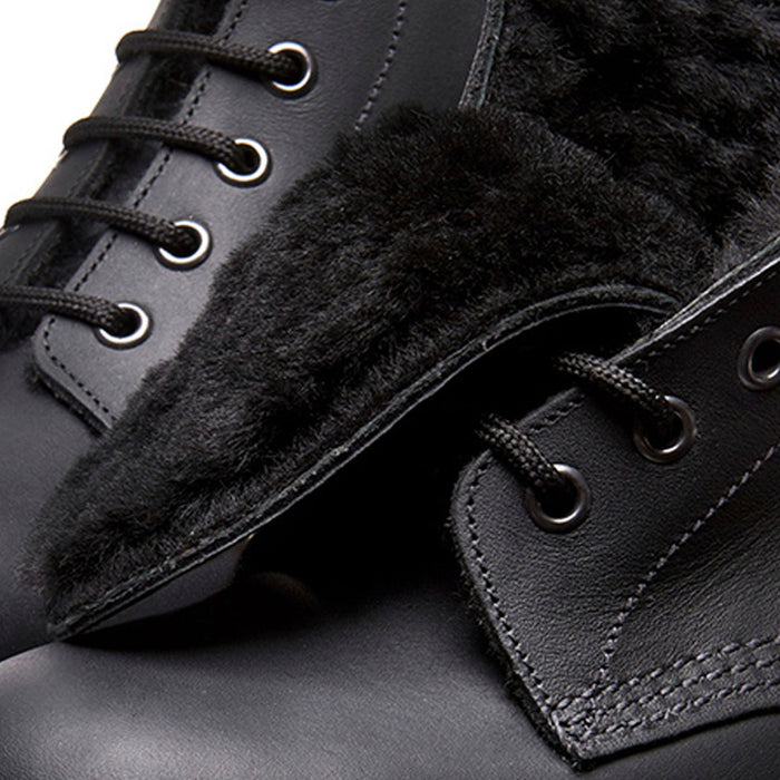 Black Greasy Shearling Lined 6 Eye Astronaut Boot