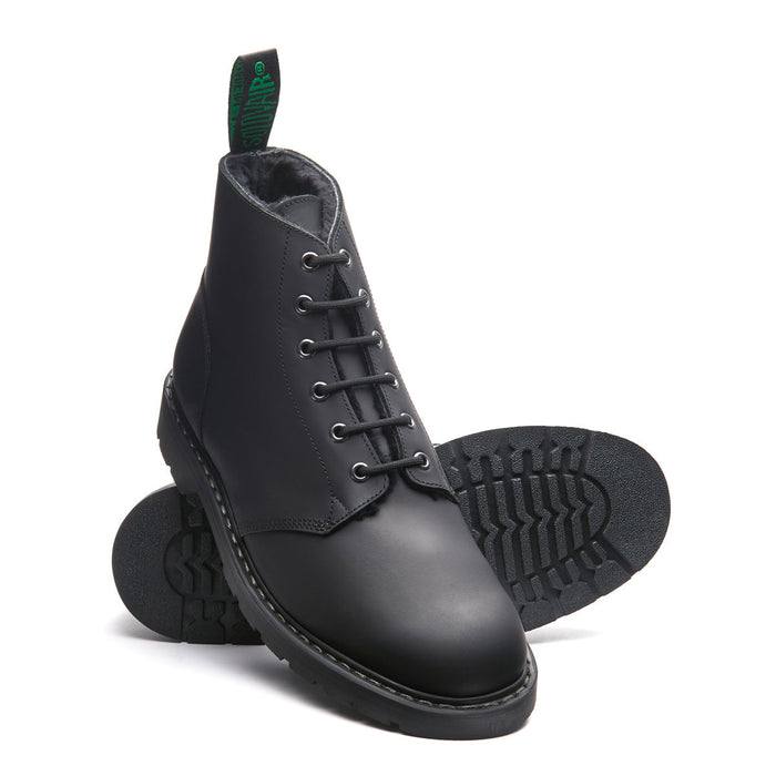 Black Greasy Shearling Lined 6 Eye Astronaut Boot