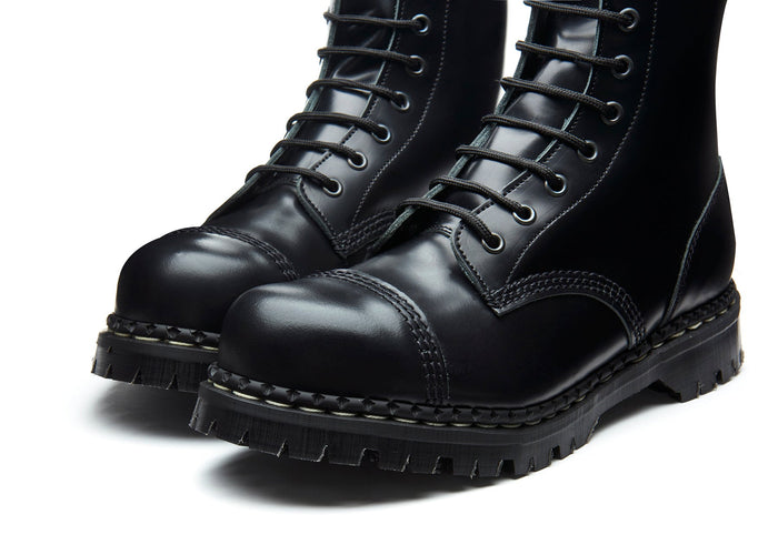 Black Hi-Shine 10 Eye Steel Toe Capped Derby Boot