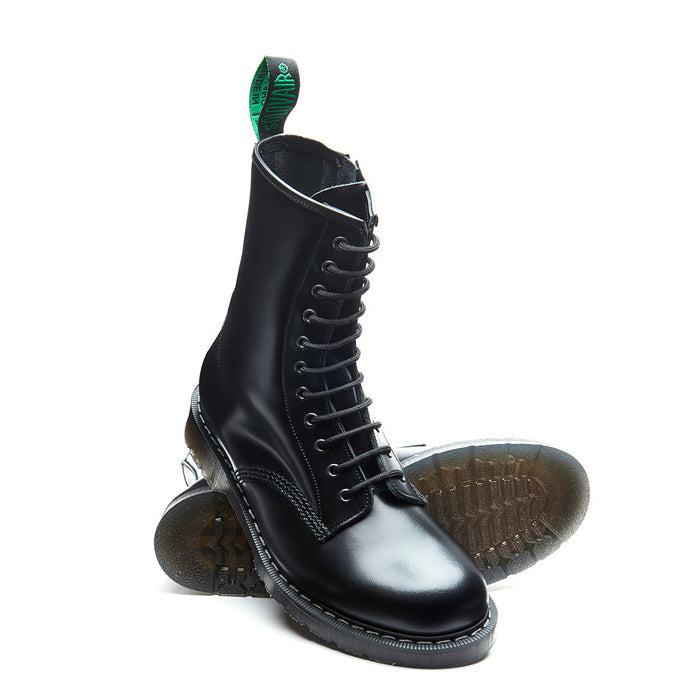 Black Hi-Shine 11 Eye Zip Derby Boot