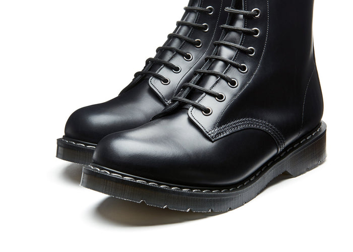 Black Hi-Shine 11 Eye Zip Derby Boot