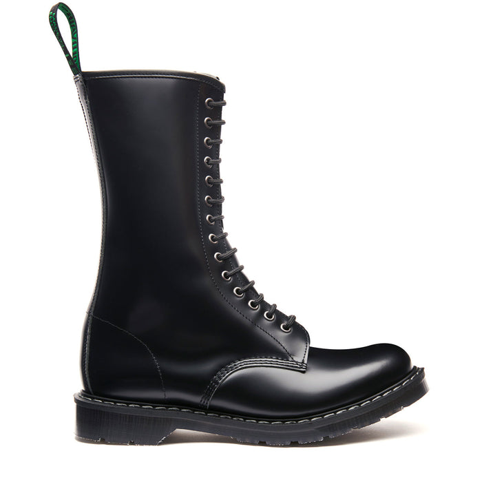 Black Hi-Shine 14 Eye Zip Derby Boot