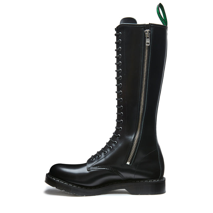 Black Hi-Shine 20 Eye Zip Derby Boot