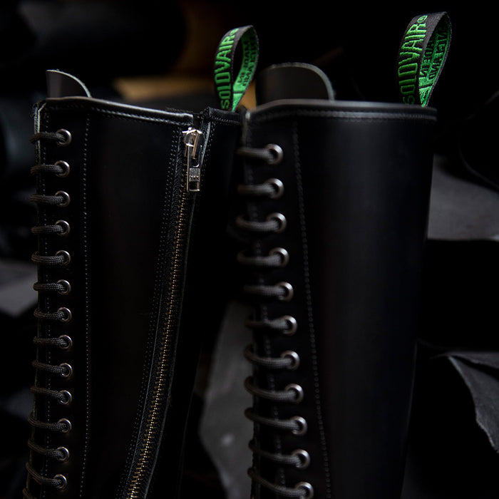 Black Hi-Shine 20 Eye Zip Derby Boot