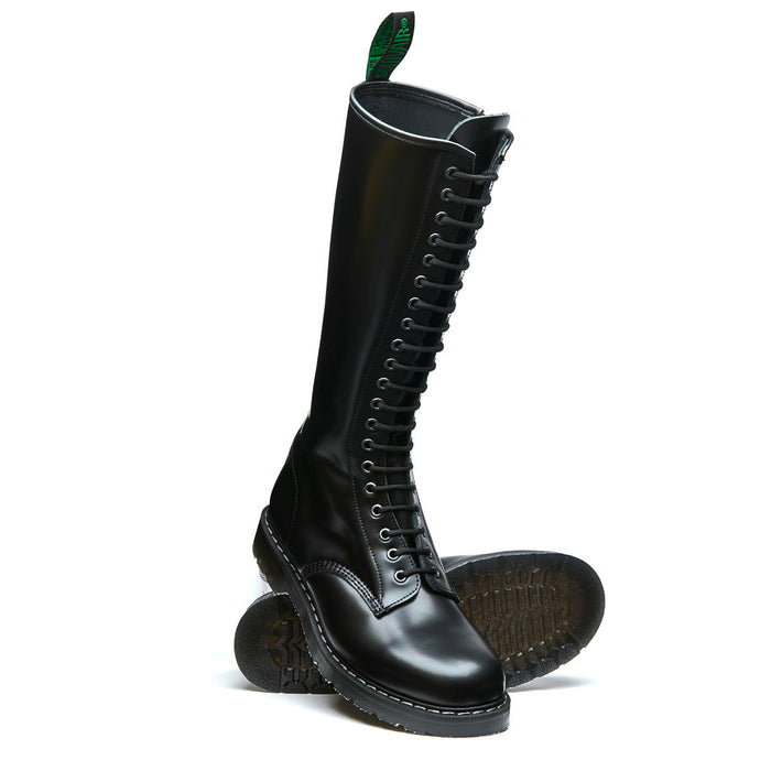 Black Hi-Shine 20 Eye Zip Derby Boot