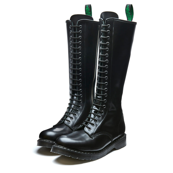 Black Hi-Shine 20 Eye Zip Derby Boot