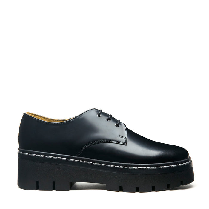 Black Hi-Shine 3 Eye Platform Gibson Shoe