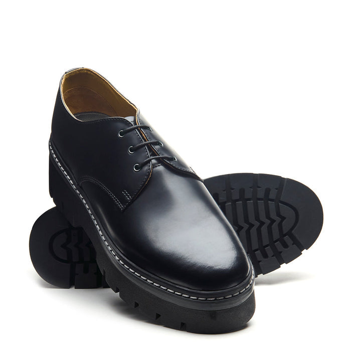 Black Hi-Shine 3 Eye Platform Gibson Shoe