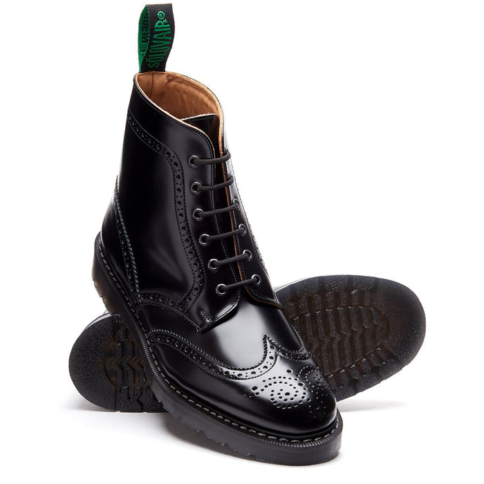 Black Hi-Shine 6 Eye Brogue Boot