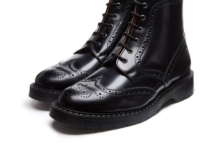 Black Hi-Shine 6 Eye Brogue Boot