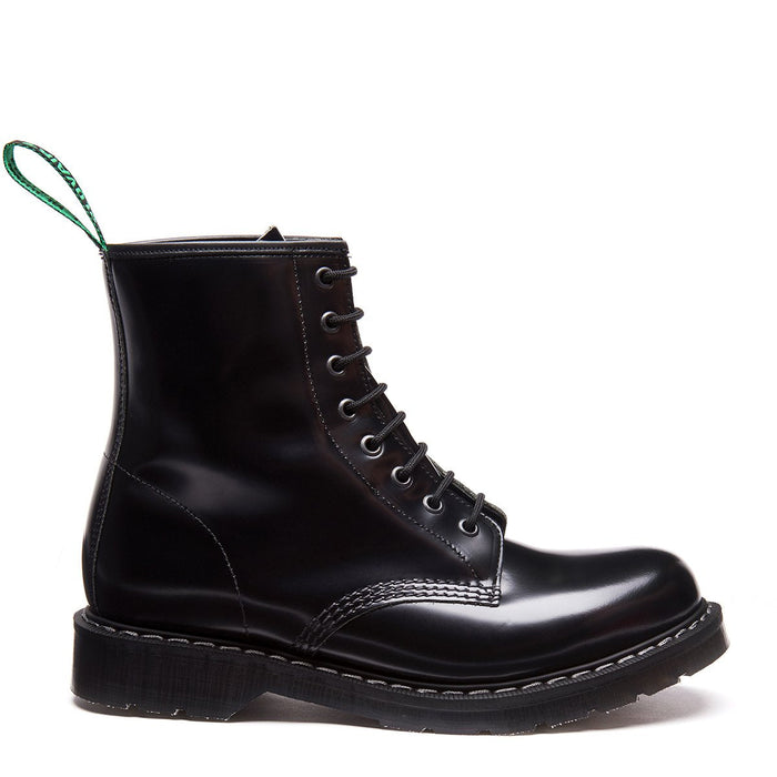 Black Hi-Shine 8 Eye Derby Boot & Zip Guard