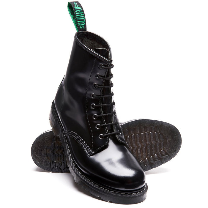 Black Hi-Shine 8 Eye Derby Boot & Zip Guard