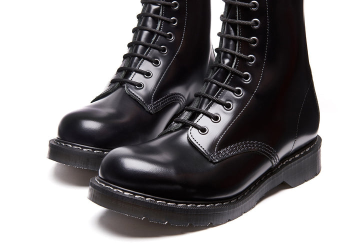 Black Hi-Shine 8 Eye Derby Boot & Zip Guard