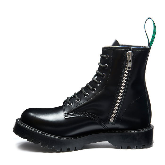 Black Hi-Shine 8 Eye Zip Commando Derby Boot