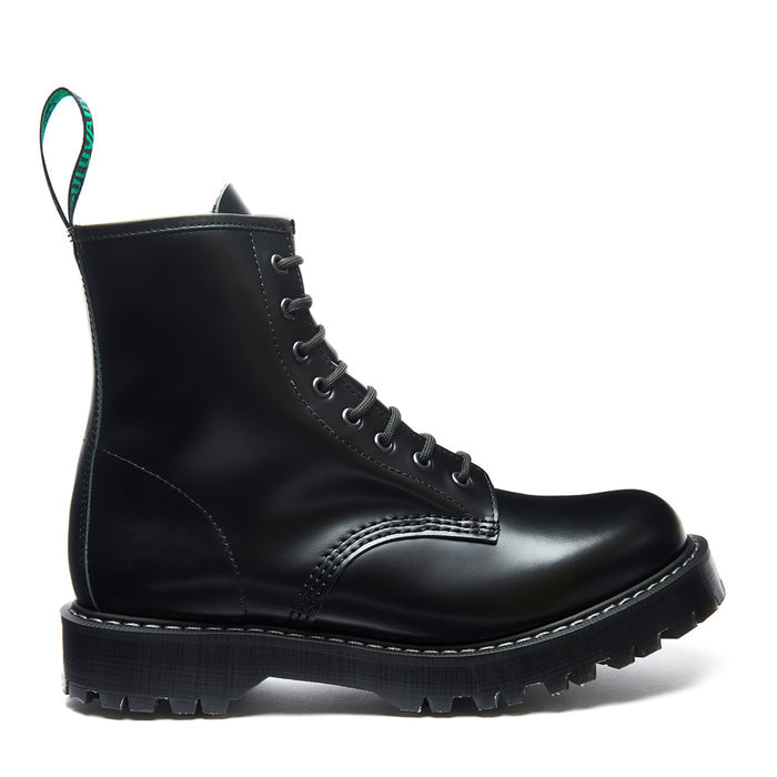 Black Hi-Shine 8 Eye Zip Commando Derby Boot