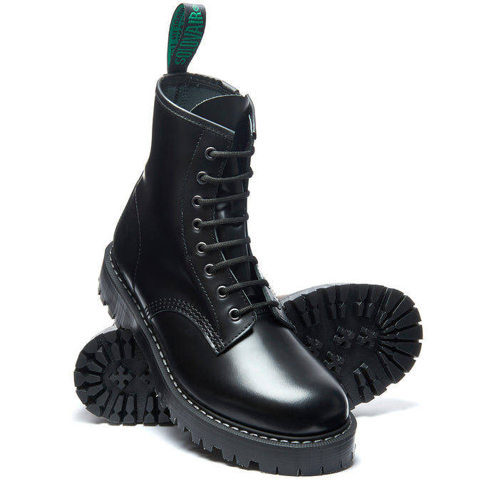 Black Hi-Shine 8 Eye Zip Commando Derby Boot