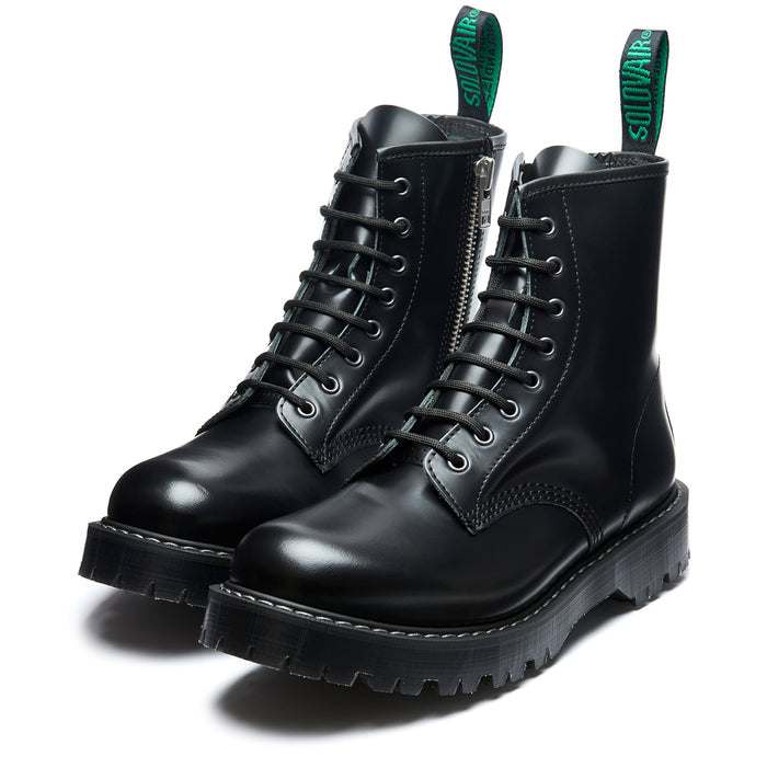 Black Hi-Shine 8 Eye Zip Commando Derby Boot