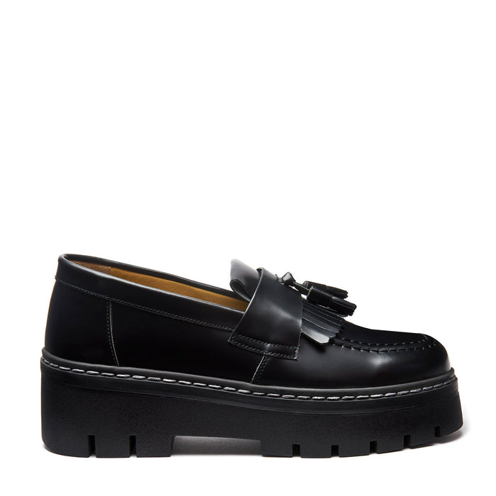 Black Hi-Shine Platform Tassel Loafer