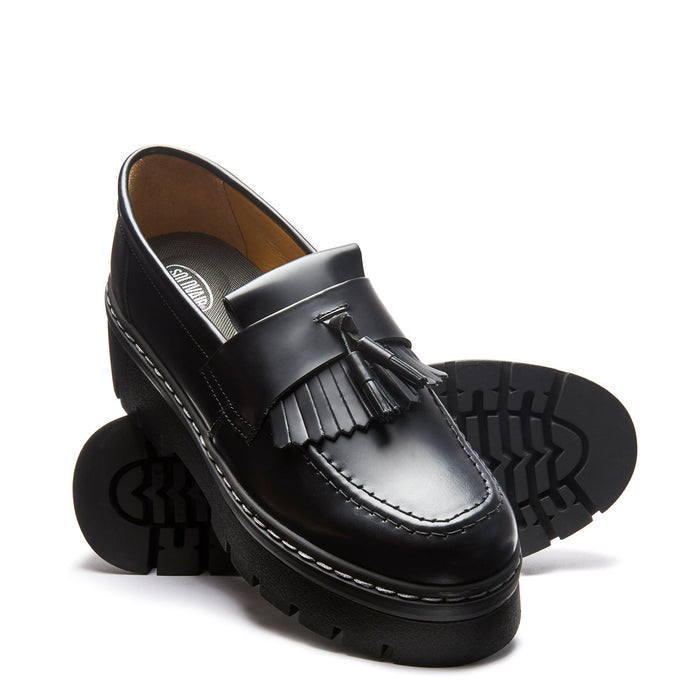 Black Hi-Shine Platform Tassel Loafer