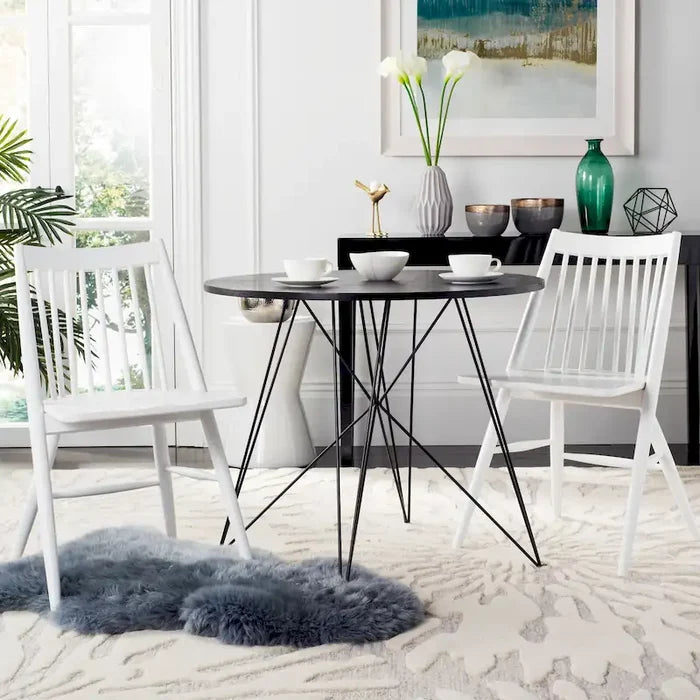 Black Spindle Dining Chair Set of 2 Solid Wood Legs Classic Style