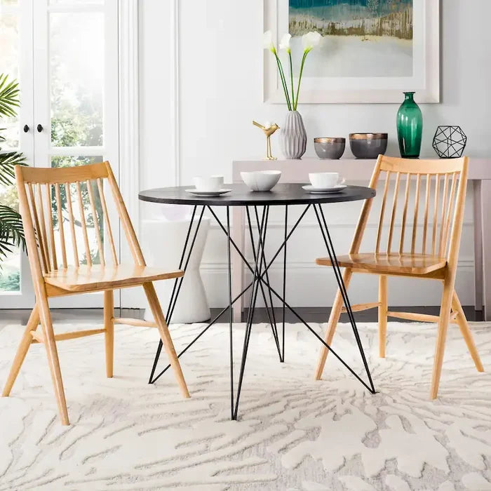 Black Spindle Dining Chair Set of 2 Solid Wood Legs Classic Style