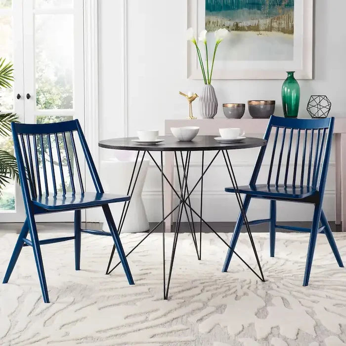 Black Spindle Dining Chair Set of 2 Solid Wood Legs Classic Style