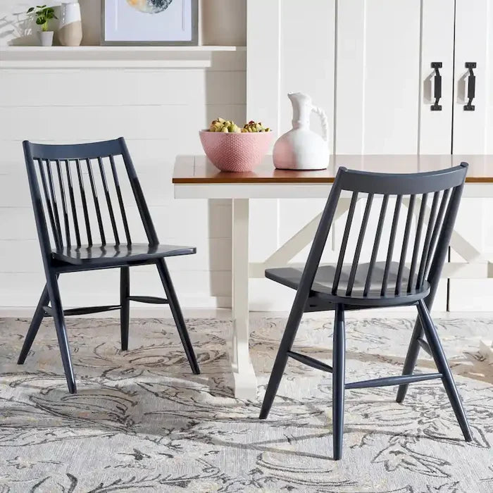 Black Spindle Dining Chair Set of 2 Solid Wood Legs Classic Style