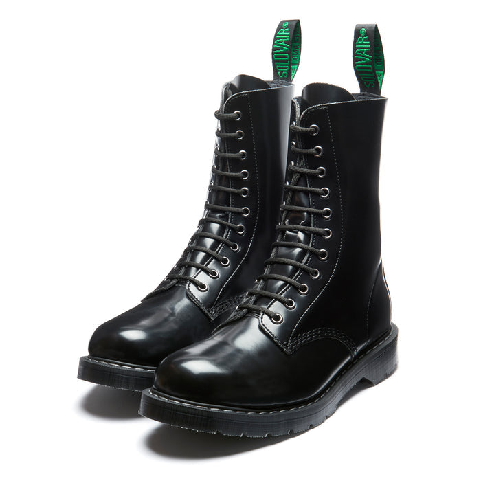 Black Vegan Hi-Shine 11 Eye Derby Boot