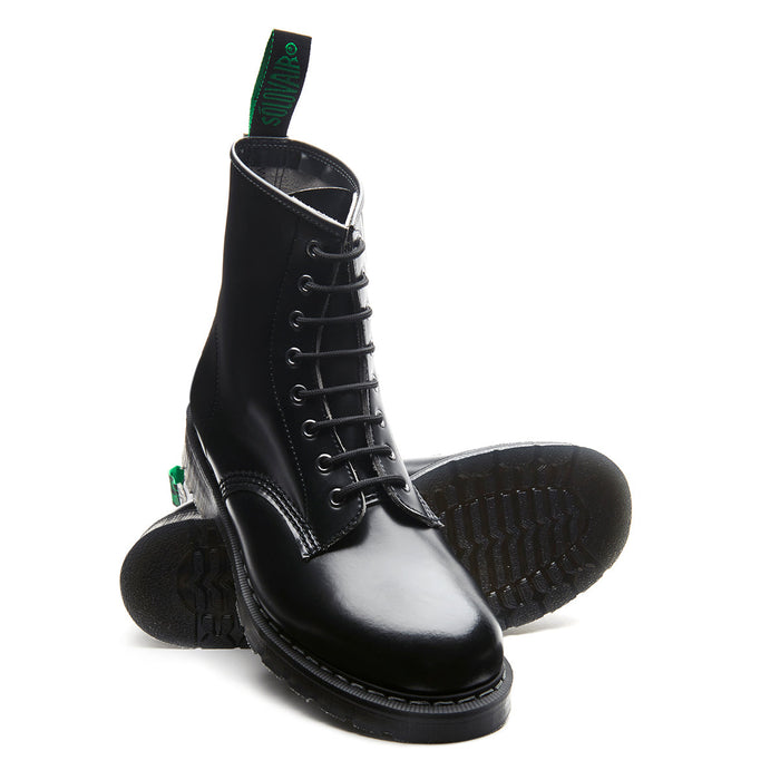 Black Vegan Hi-Shine 8 Eye Derby Boot