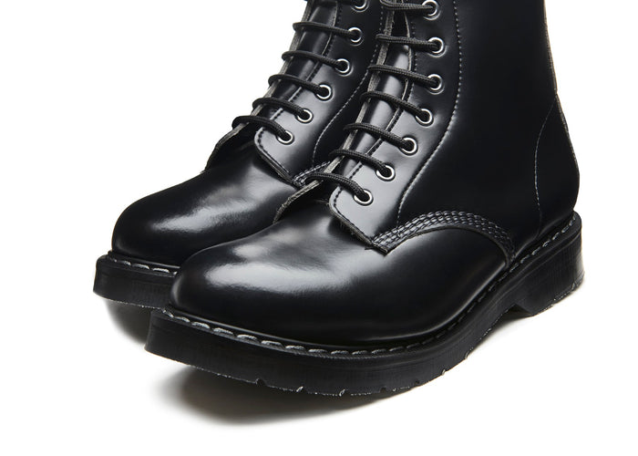 Black Vegan Hi-Shine 8 Eye Derby Boot