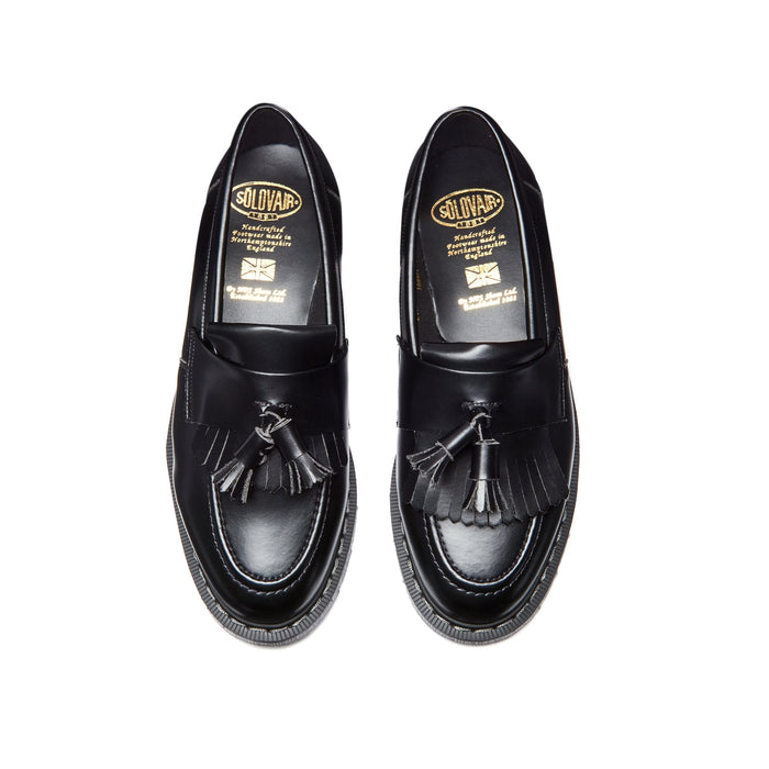 Black Vegan Hi-Shine Tassel Loafer