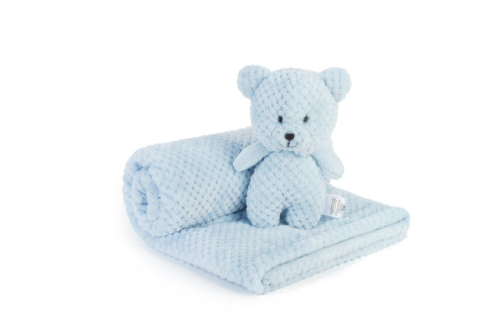 Blue Baby Blanket with Bear Plush Toy — Little Mamas Nursery