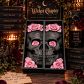 Book nooks / Pair of Book end skull with flower: Black / Light Sakura pink