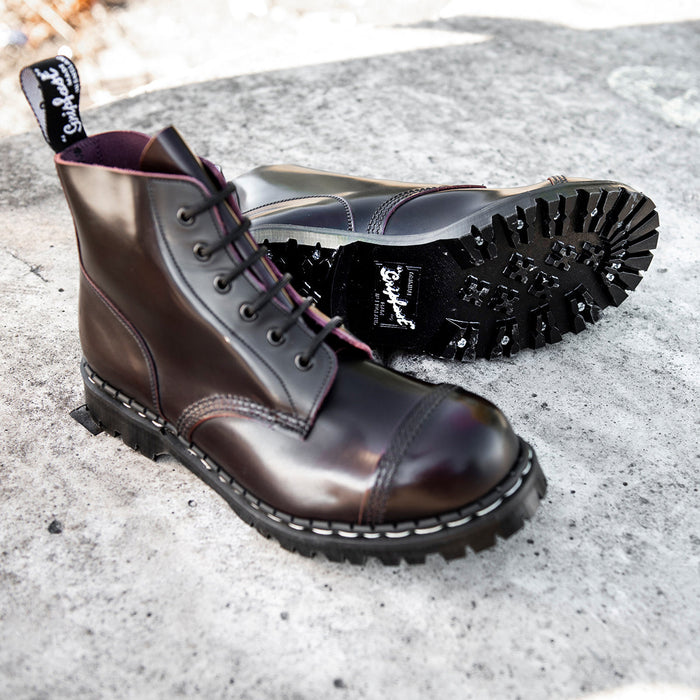 Burgundy Rub-Off 6 Eye Steel Toe Capped Derby Boot