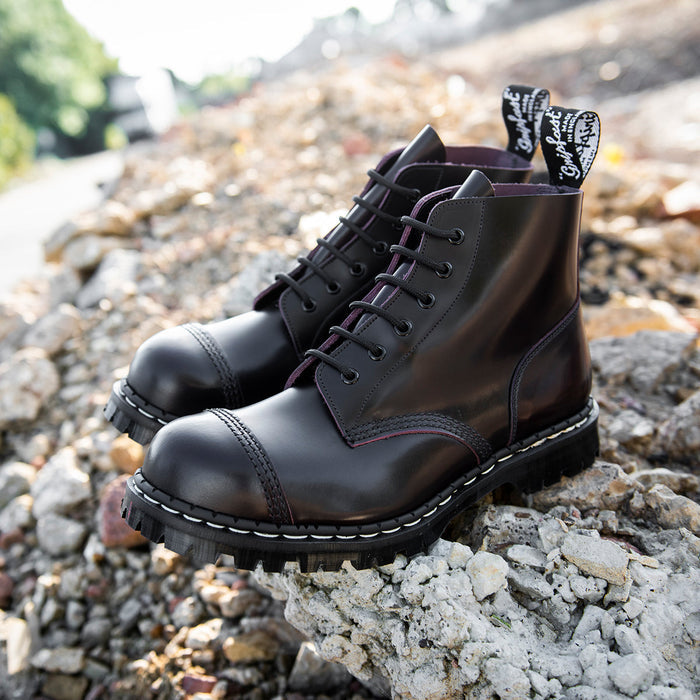 Burgundy Rub-Off 6 Eye Steel Toe Capped Derby Boot