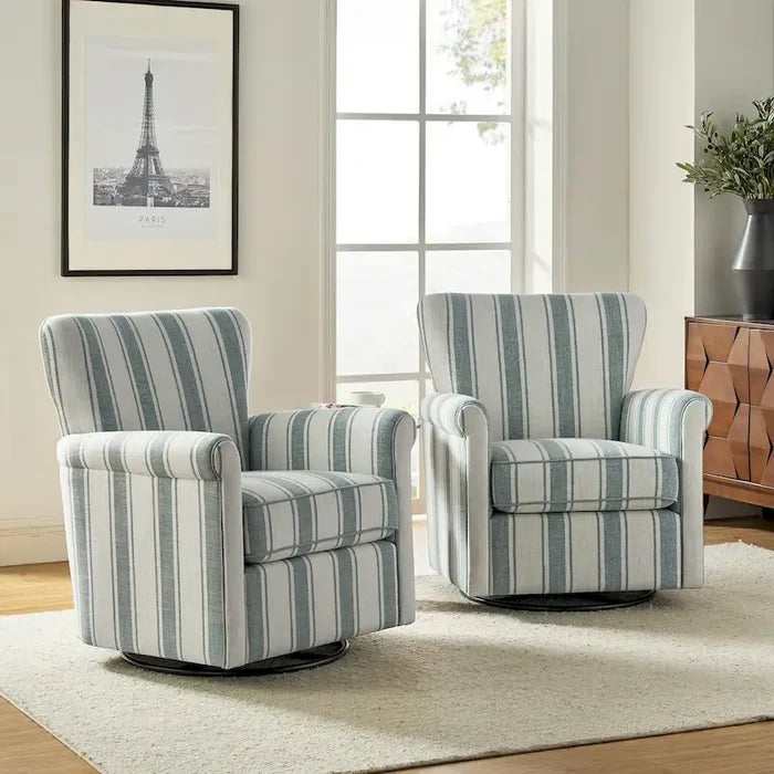 Comfortable Floral Fabric Swivel Rocker Chair with Rolled Armrest Set of 2