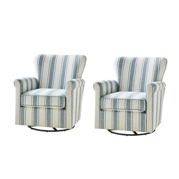Comfortable Floral Fabric Swivel Rocker Chair with Rolled Armrest Set of 2