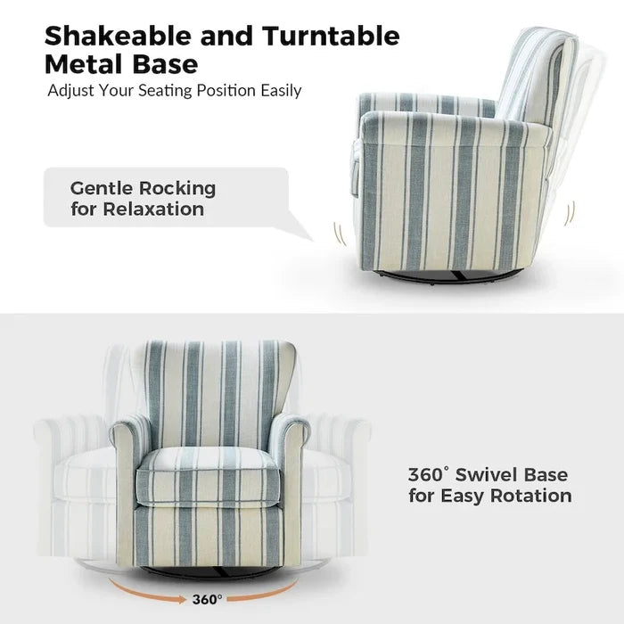 Comfortable Floral Fabric Swivel Rocker Chair with Rolled Armrest Set of 2