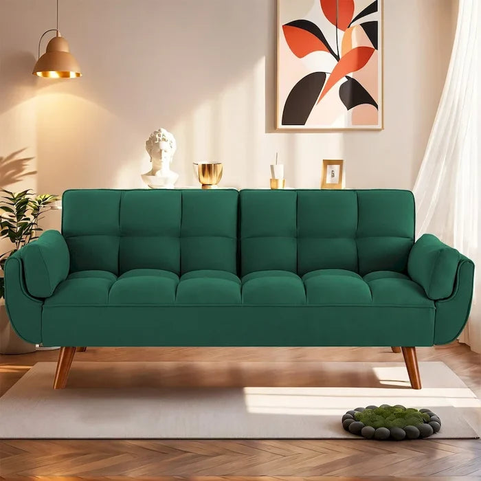 Convertible Futon Sofa Bed Folding Couch Recliner with Pillow Armrest
