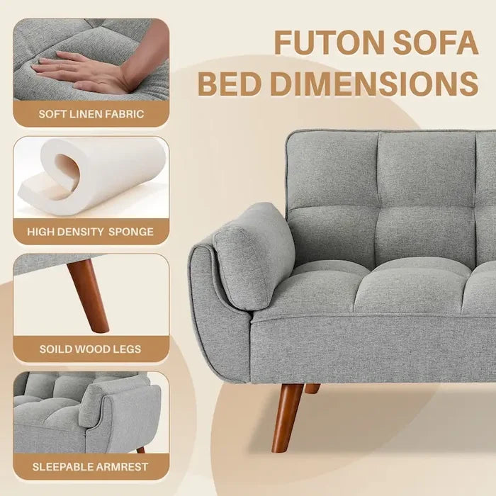 Convertible Futon Sofa Bed Folding Couch Recliner with Pillow Armrest