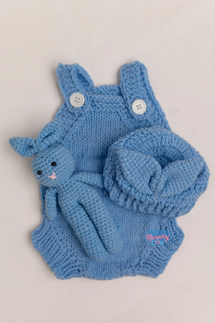 Crochet Jumper Set with Hat & Bunny Toy (front view) — Little Mamas Nursery