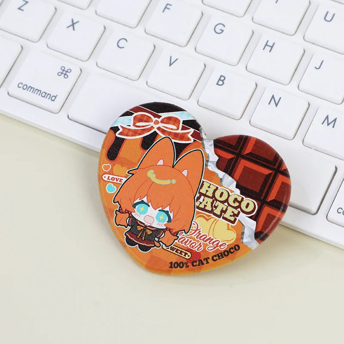 Heart-shaped custom 3D beechwood fridge magnet with anime cat character on keyboard