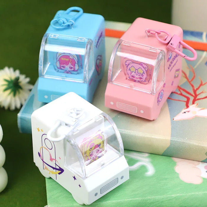 Custom acrylic 3D cartoon car charms in pink, blue, and white with anime character designs