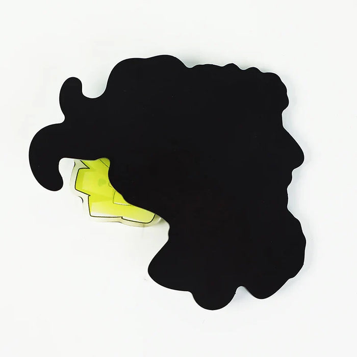 Acrylic charm with black silhouette, curly hair profile shape on white background
