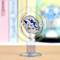 Custom acrylic halo display standee featuring a blue-haired anime character in a wizard hat.