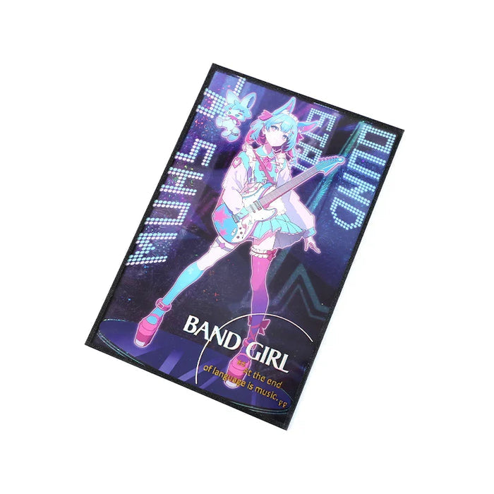 Custom acrylic holographic art board featuring anime band girl with guitar and neon accents