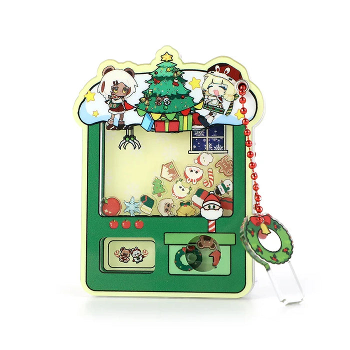 Custom acrylic magnetic gashapon machine shaker keychain with Christmas anime design