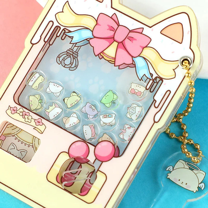 Custom acrylic magnetic Gashapon machine keychain with cute animal charms and pastel design