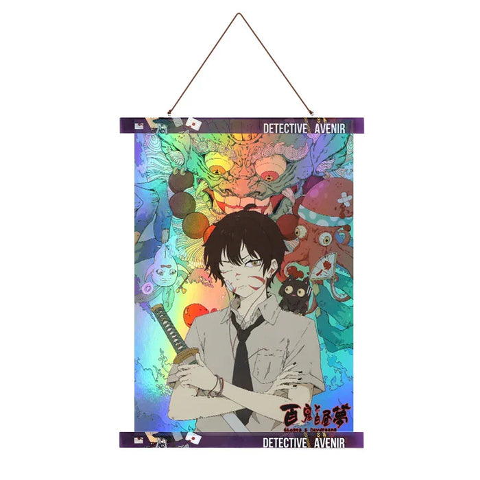 Custom acrylic magnetic poster hanger displaying colorful anime detective artwork